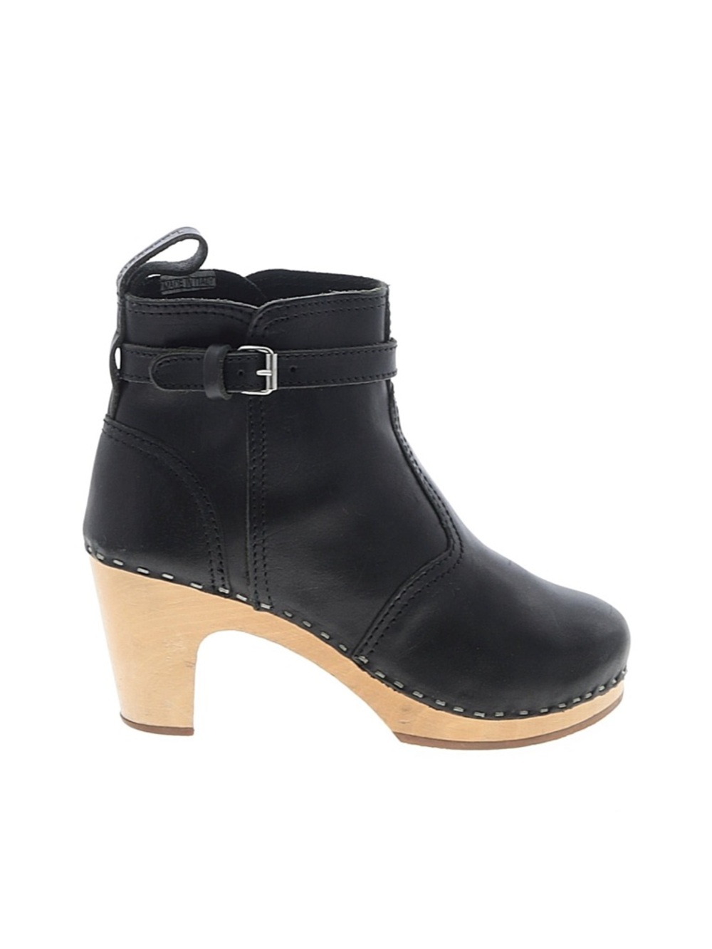 Swedish Hasbeens Black Leather Ankle Clog Boot EU 37